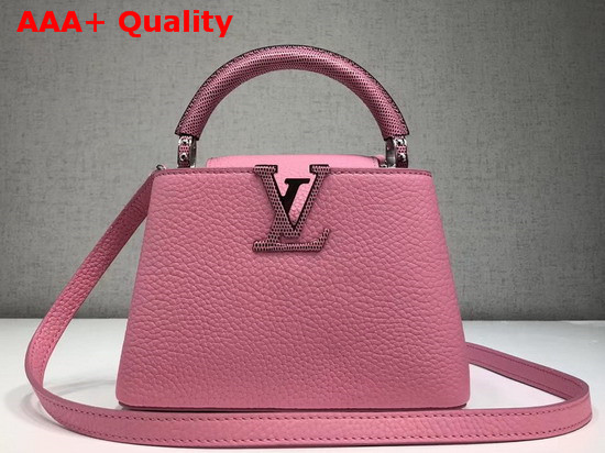 Louis Vuitton Capucines Mini in Pink Grain Leather with Lizard Handle Replica