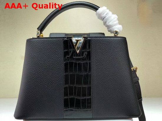 Louis Vuitton Capucines PM Black Taurillon Skin and Alligator Skin Replica