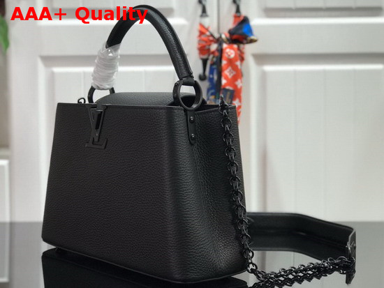 Louis Vuitton Capucines PM Handbag Black Taurillon Leather with Black Matte Hardware Replica