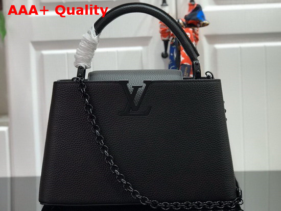 Louis Vuitton Capucines PM Handbag Black Taurillon Leather with Black Matte Hardware Replica