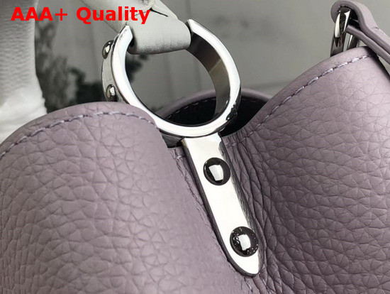 Louis Vuitton Capucines PM Handbag Brume Grey Taurillon Leather Embellished with Colored Monogram Flowers M53727 Replica