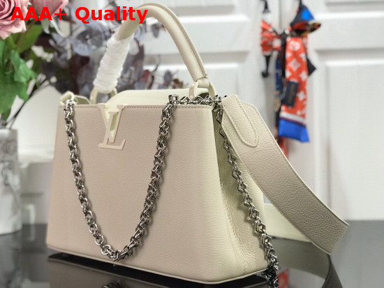 Louis Vuitton Capucines PM Handbag in White Taurillon Leather with White Matte Hardware Replica