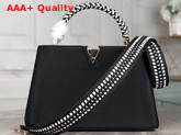 Louis Vuitton Capucines PM Handbag with Braided Handle Black and White Taurillon Leather M55083 Replica