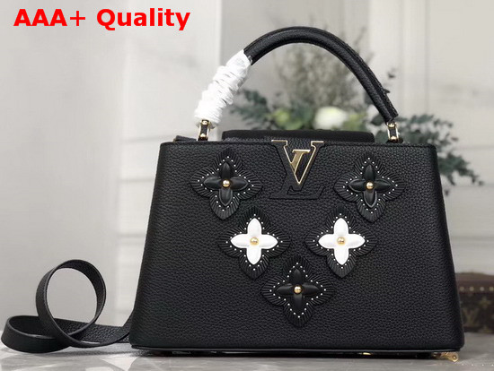 Louis Vuitton Capucines PM Noir Grained Taurillon Leather Embellished with Monogram Flowers M53850 Replica