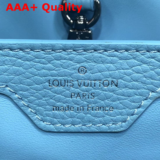 Louis Vuitton Capucines PM Sky Blue Taurillon Skin with Taiga Leather Details Replica