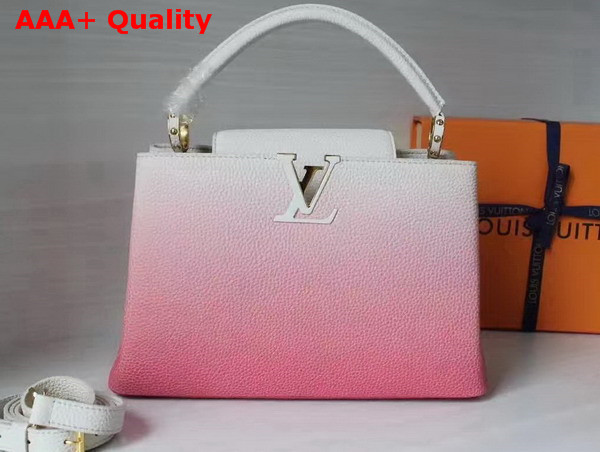 Louis Vuitton Capucines PM in White Taurillon Leather with Pink Gradient Color Effect Replica