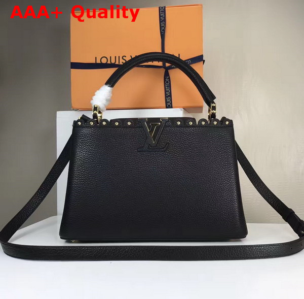 Louis Vuitton Capucines PM with Lace Croquets Technique Black Grained Calfskin M54565 Replica