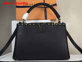 Louis Vuitton Capucines PM with Lace Croquets Technique Black Grained Calfskin M54565 Replica