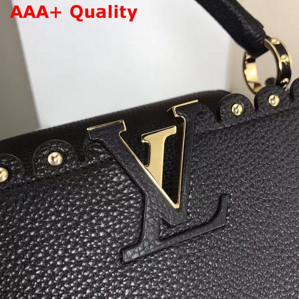 Louis Vuitton Capucines PM with Lace Croquets Technique Black Grained Calfskin M54565 Replica