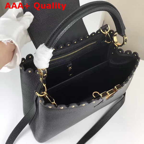 Louis Vuitton Capucines PM with Lace Croquets Technique Black Grained Calfskin M54565 Replica