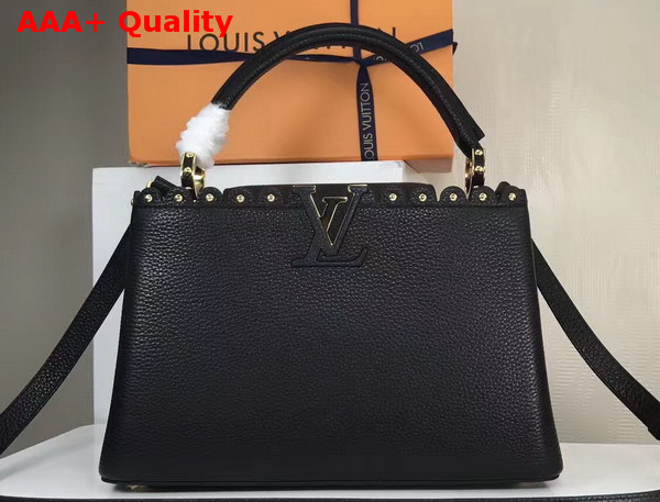 Louis Vuitton Capucines PM with Lace Croquets Technique Black Grained Calfskin M54565 Replica