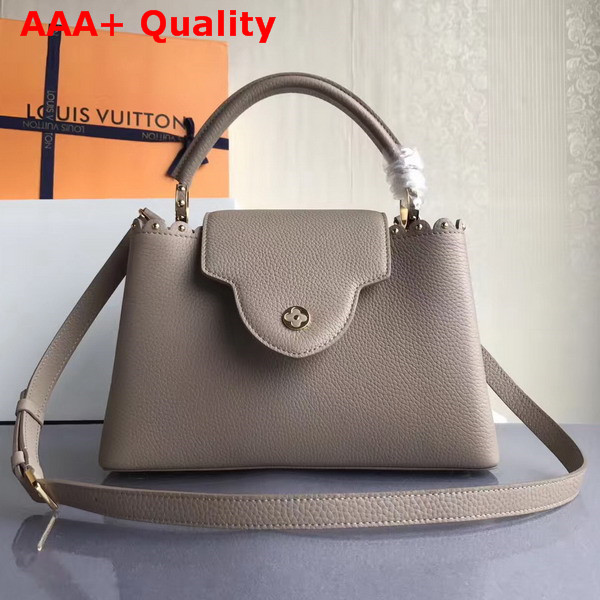 Louis Vuitton Capucines PM with Lace Croquets Technique Light Grey Grained Calfskin Replica