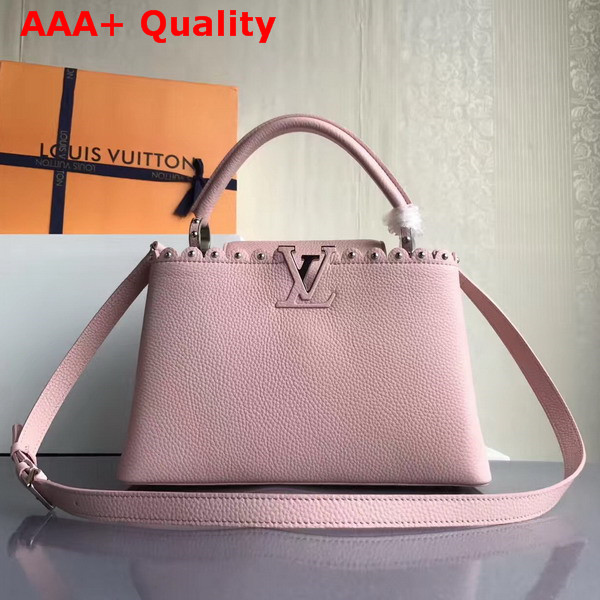 Louis Vuitton Capucines PM with Lace Croquets Technique Light Pink Grained Calfskin Replica