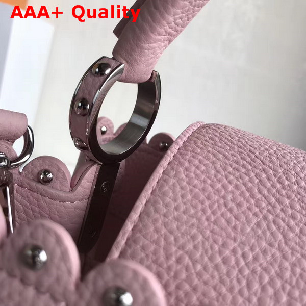 Louis Vuitton Capucines PM with Lace Croquets Technique Light Pink Grained Calfskin Replica