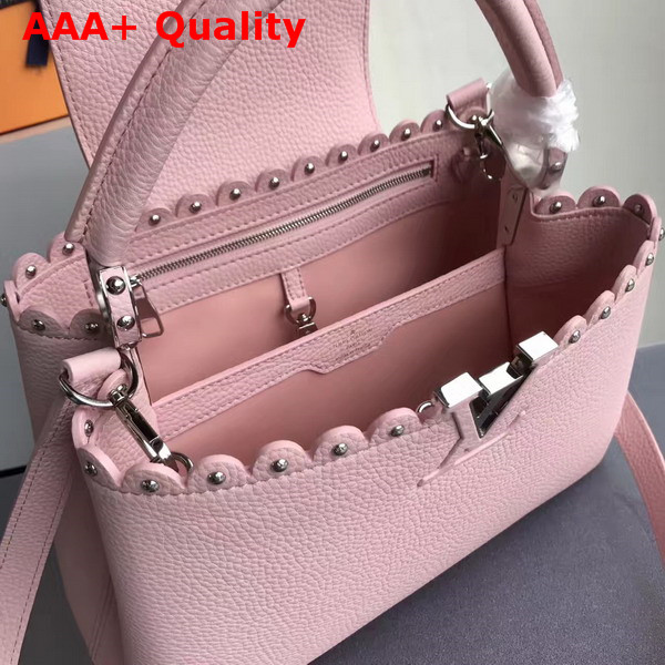 Louis Vuitton Capucines PM with Lace Croquets Technique Light Pink Grained Calfskin Replica