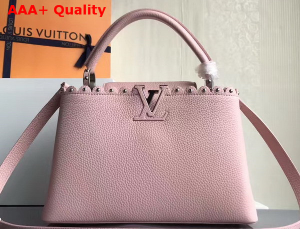 Louis Vuitton Capucines PM with Lace Croquets Technique Light Pink Grained Calfskin Replica