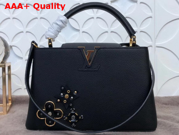 Louis Vuitton Capucines PM with Metallic and Leather Flowers Black Replica