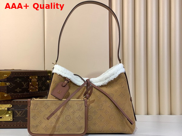 Louis Vuitton Carryall PM Beige Mahina Suede Adorned with Monogram Perforations M11843 Replica