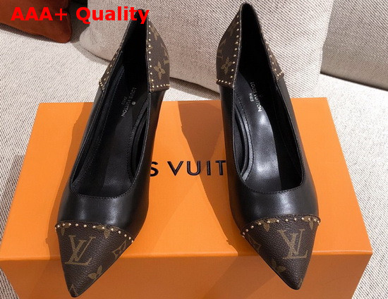 Louis Vuitton Cherie Pump in Black Calf Leather with Patent Monogram Canvas 1A8NA3 Replica