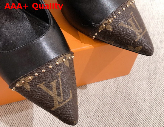 Louis Vuitton Cherie Pump in Black Calf Leather with Patent Monogram Canvas 1A8NA3 Replica