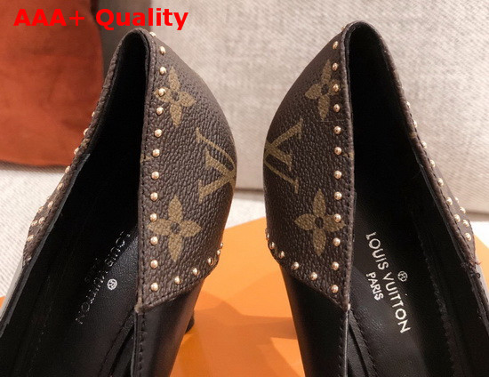 Louis Vuitton Cherie Pump in Black Calf Leather with Patent Monogram Canvas 1A8NA3 Replica