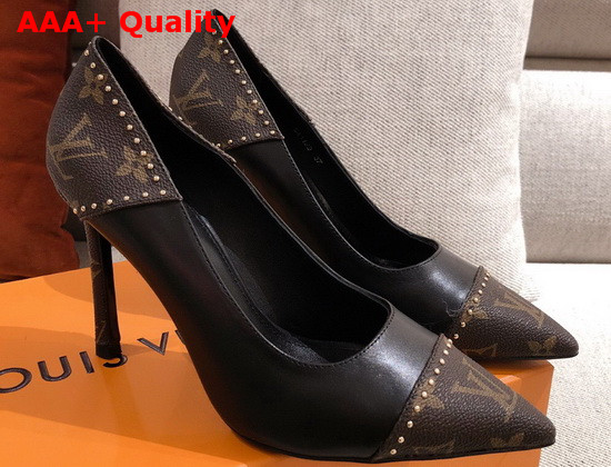 Louis Vuitton Cherie Pump in Black Calf Leather with Patent Monogram Canvas 1A8NA3 Replica