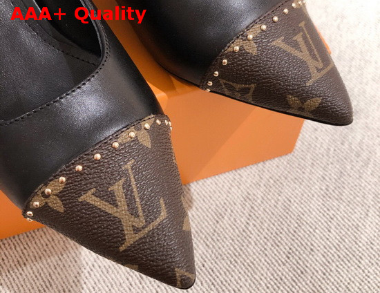 Louis Vuitton Cherie Pump in Black Calf Leather with Patent Monogram Canvas Replica