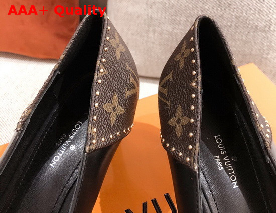 Louis Vuitton Cherie Pump in Black Calf Leather with Patent Monogram Canvas Replica