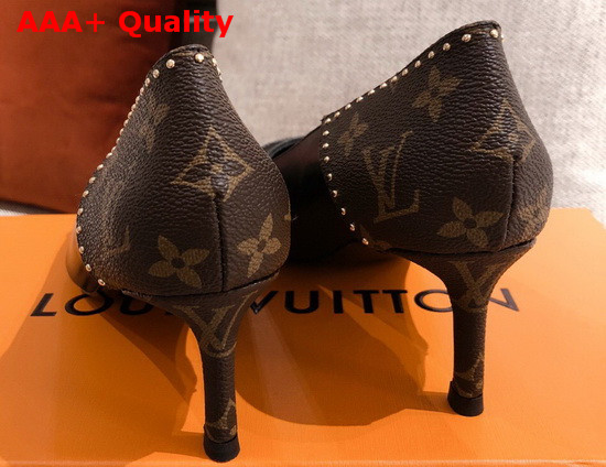 Louis Vuitton Cherie Pump in Black Calf Leather with Patent Monogram Canvas Replica