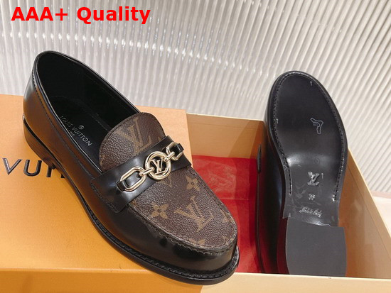 Louis Vuitton Chess Flat Loafer Cacao Brown Glazed Calf Leather and Patent Monogram Canvas 1A9S2N Replica