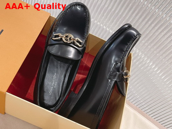 Louis Vuitton Chess Flat Loafer in Black Glazed Calf Leather 1A8VHM Replica