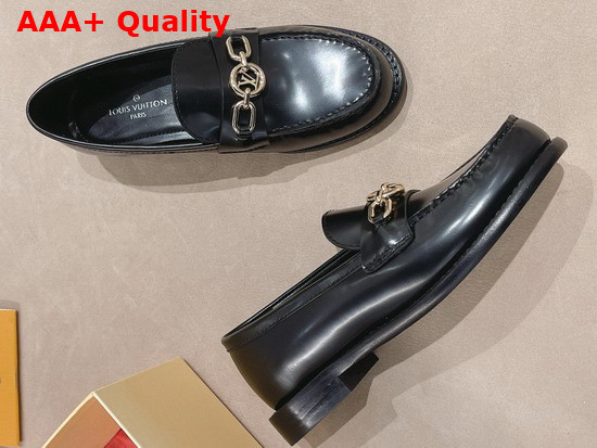 Louis Vuitton Chess Flat Loafer in Black Glazed Calf Leather 1A8VHM Replica