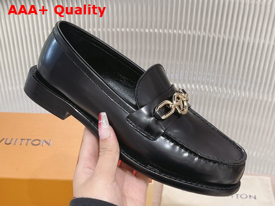 Louis Vuitton Chess Flat Loafer in Black Glazed Calf Leather 1A8VHM Replica