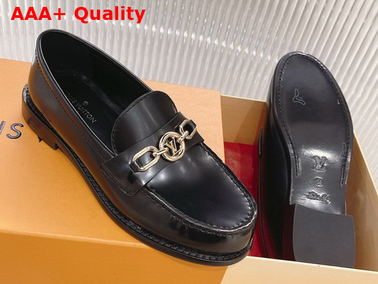 Louis Vuitton Chess Flat Loafer in Black Glazed Calf Leather 1A8VHM Replica