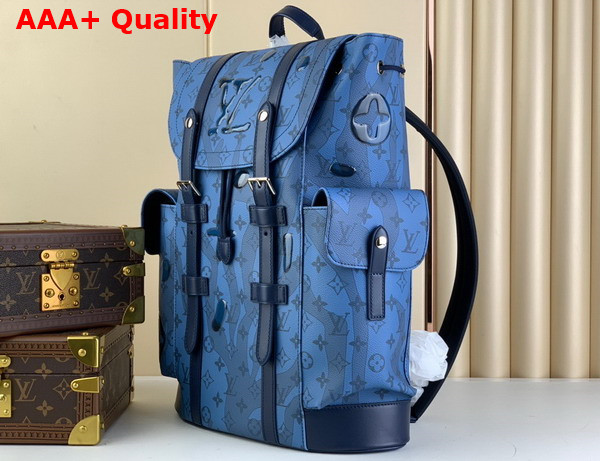 Louis Vuitton Christopher MM Backpack in Abyss Blue Monogram Aquagarden Coated Canvas M22636 Replica