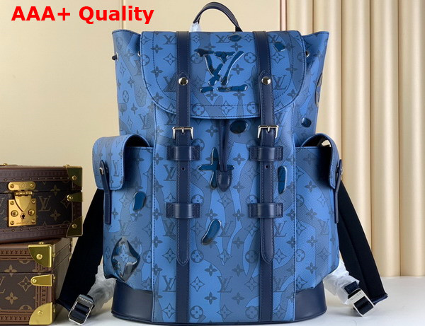 Louis Vuitton Christopher MM Backpack in Abyss Blue Monogram Aquagarden Coated Canvas M22636 Replica