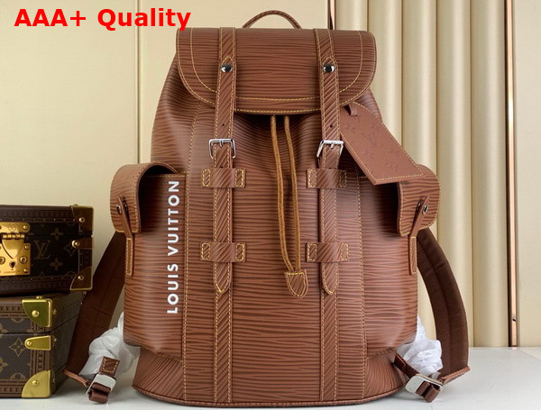 Louis Vuitton Christopher MM Backpack in Cognac Epi XL Grained Leather Replica