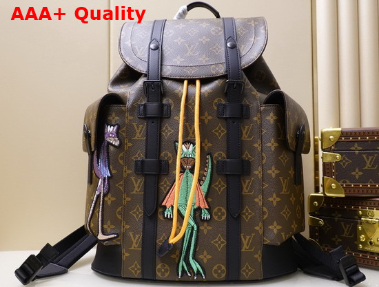 Louis Vuitton Christopher PM Monogram Canvas with Matte Black Trim Embroidered Patches of the LV Friends Virgil Abloh Introduced in His Zoom with Friends Animated Film M45617 Replica