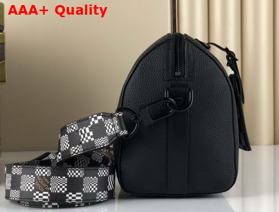 Louis Vuitton City Keepall Bag in Black Grained Leather with Black and White Damier Distorted Canvas M57417 Replica