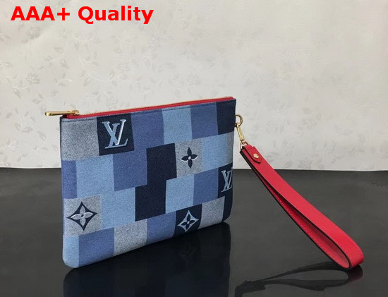 Louis Vuitton City Pouch Monogram Denim Canvas and Red Calf Leather Trim M68761 Replica