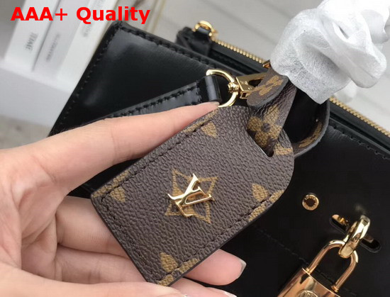 Louis Vuitton City Steamer MM Handbag in Black Calf Leather and Monogram Canvas with Vertical Cream and Yellow Stripes M55433 Replica