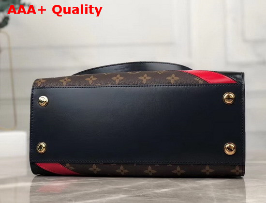 Louis Vuitton City Steamer MM Handbag in Navy Blue Calf Leather and Monogram Canvas with Diagonal Red and Black Stripes Replica