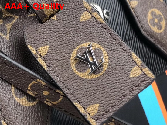 Louis Vuitton City Steamer PM Handbag in Black Calf Leather and Monogram Canvas with Vertical Blue Yellow and Black Stripes Replica