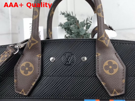 Louis Vuitton City Steamer PM Handbag in Black Calf Leather and Monogram Canvas with Vertical Blue Yellow and Black Stripes Replica