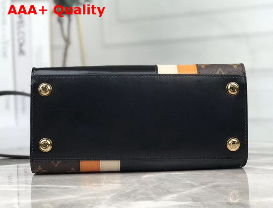 Louis Vuitton City Steamer PM Handbag in Black Calf Leather and Monogram Canvas with Vertical Cream and Yellow Stripes Replica