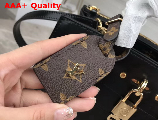 Louis Vuitton City Steamer PM Handbag in Black Calf Leather and Monogram Canvas with Vertical Cream and Yellow Stripes Replica