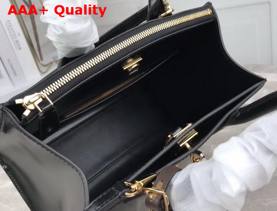 Louis Vuitton City Steamer PM Handbag in Black Calf Leather and Monogram Canvas with Vertical Cream and Yellow Stripes Replica