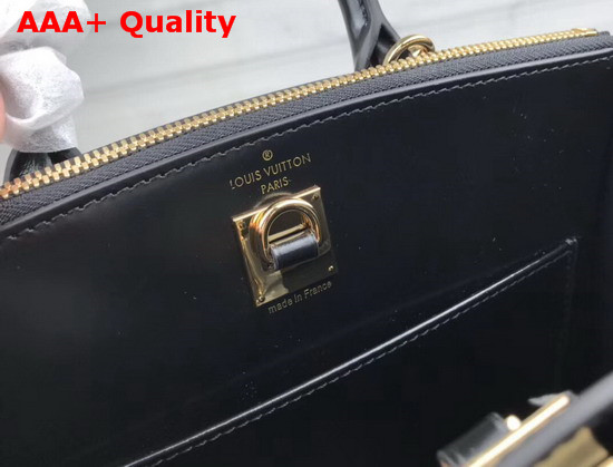 Louis Vuitton City Steamer PM Handbag in Black Calf Leather and Monogram Canvas with Vertical Cream and Yellow Stripes Replica