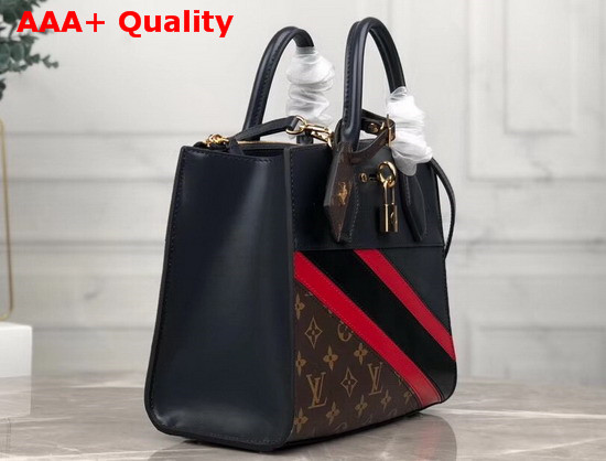 Louis Vuitton City Steamer PM Handbag in Navy Blue Calf Leather and Monogram Canvas with Diagonal Red and Black Stripes M55434 Replica