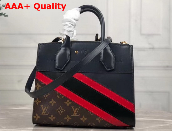 Louis Vuitton City Steamer PM Handbag in Navy Blue Calf Leather and Monogram Canvas with Diagonal Red and Black Stripes M55434 Replica